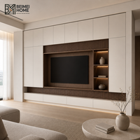 Meuble TV moderne minimaliste en bois massif, unité murale TV du sol au plafond avec rangement blanc, centre multimédia en noyer pour salon