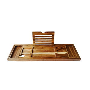 Estante de madera para bañera, 70x105x22cm, madera de acacia, almacenamiento expandible para libros, tabletas, teléfonos, tazas, uso en el baño - Product Image 4