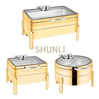 Plat à chafing en acier inoxydable doré, chauffe-plats de luxe moderne pour hôtels et restaurants, ensemble de buffet pour mariages et réceptions
