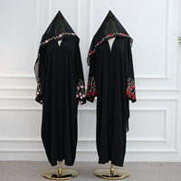 Loriya Vêtements Islamiques Broderie Florale Abaya Vente en Gros Abaya Ouverte sur le Devant Robe Musulmane Femme et Hijab Ensemble 2 Pièces Abaya Aïd