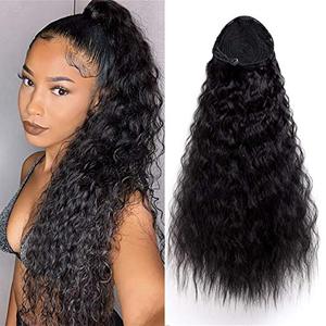 Kbeth humanos extensiones de cola de caballo de pelo Yaki Afro rizado Cola de Caballo de pelo humano <span class=keywords><strong>Natural</strong></span> Color negro - Product Image 4
