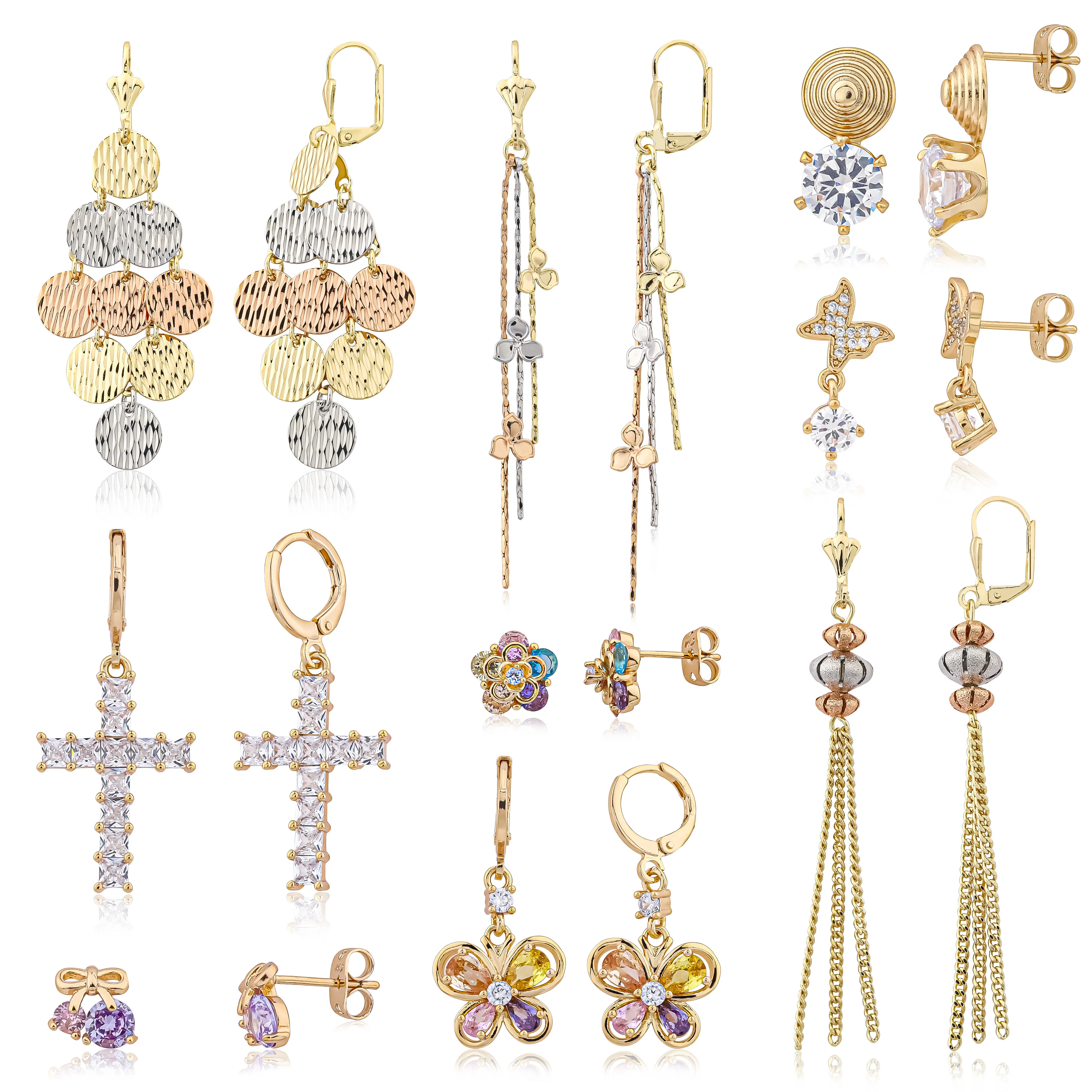 Wholesale 18K tricolor aretes jewelry hallowing rosaries earring jewelry accessories women earring trendy dangle chain earrings
