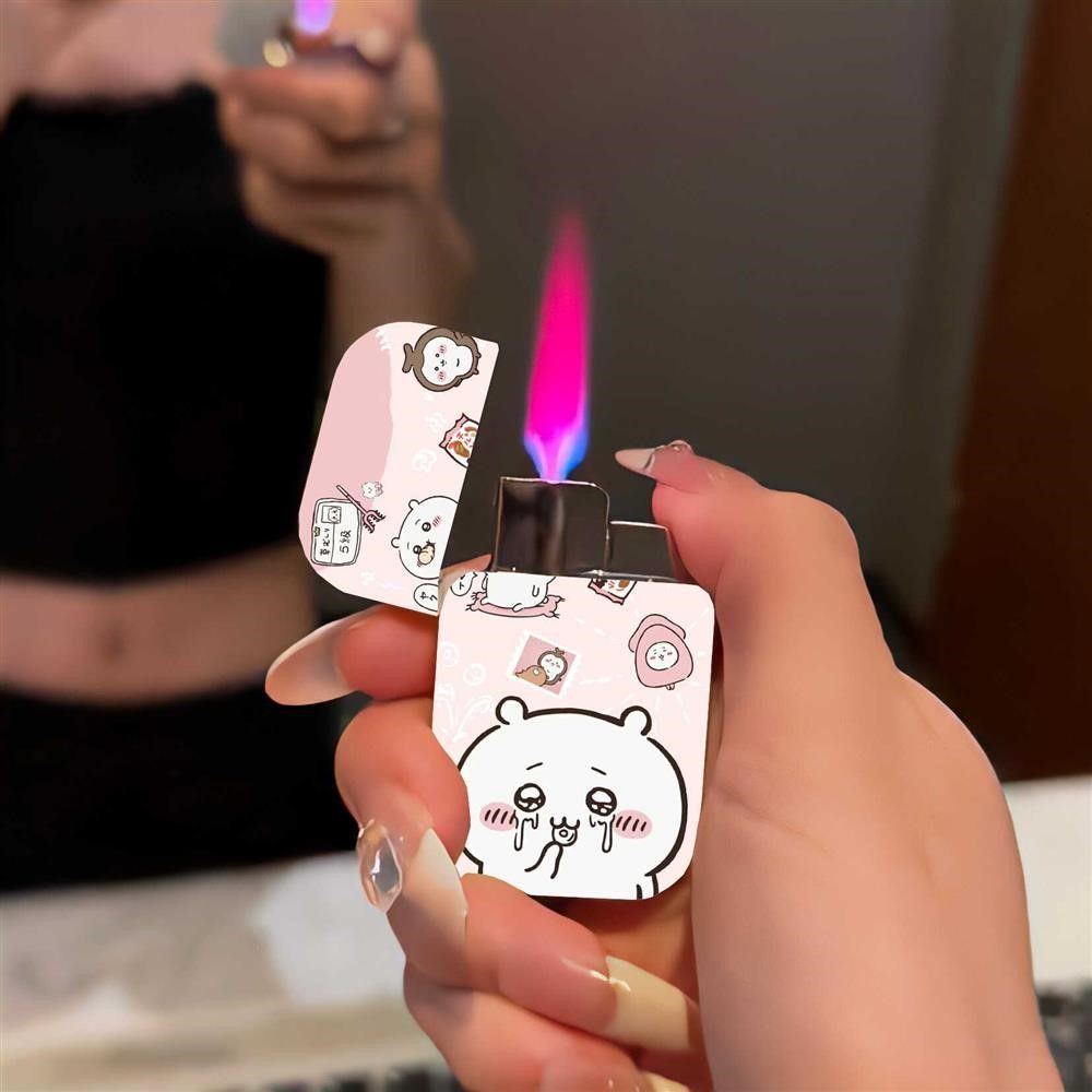 women's cigarette lighters Cartoon Chiikawa Pink Butane Gas Lighter