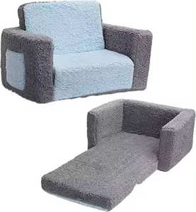 أريكة قابلة للتحويل 2 في 1 للأطفال غطاء تيدي على كرسي أريكة ناعمة وسادة قطيفة شيربا لون قابل للتخصيص للأولاد والبنات - Product Image 5