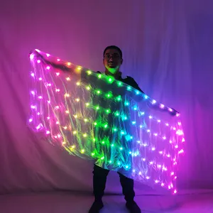 LEDベールライトシルクベリーダンスパフォーマンスウェアレインボーカラー長方形ベール小道具アクセサリー
