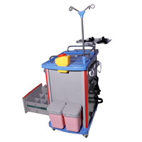 Chariot médical d'urgence en plastique de conception traditionnelle pour hôpital, avec poteau IV, chariot de secours, 5 tiroirs, verrouillage centralisé, 4 roulettes