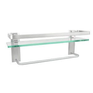 Étagère de douche murale moderne en aluminium et verre avec barre porte-serviettes, étagère de bain en verre, étagère de salle de bain en verre - Product Image 1