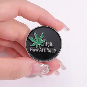 Hi How Are You Enamel Pins Custom Leaf Plant Brooches Lapel Badges Funny Jewelry Gift for Kids Friends