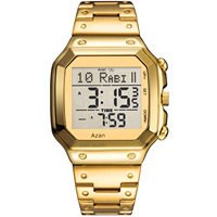 Jam Tangan Digital Hot Compass Azan Stainless Steel Penunjuk Arah Kiblat untuk Sholat Muslim