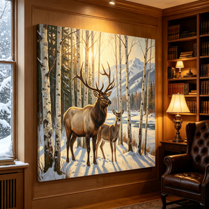 Pintura al Óleo Nórdica de Naturaleza Muerta, 100*100CM, Pintada a Mano, Impresionista, Arte Profesional en Lienzo, Decoración Nórdica para el Hogar con Diseño de Alce y Ciervo - Product Image 5