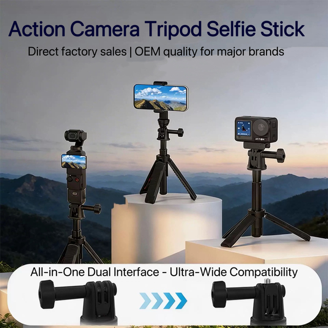 2026 New 2 in 1 Extendable Mini Pocket Size Handheld Selfie Stick Action Camera Vlog Tripod for GoPro DJI OSMO Smartphone