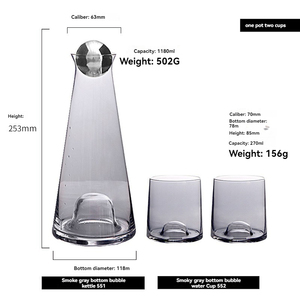 Ensemble de carafes à eau froide de luxe léger de style danois, carafe à eau bouillie froide en verre de style nordique pour salon, carafe à jus - Product Image 3