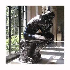 Décoration de la maison moderne célèbre sculpture en pierre noire marbre l'homme pensant statue