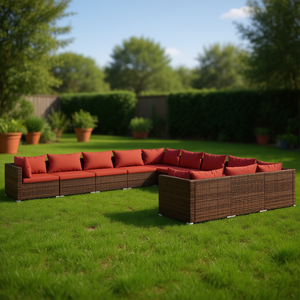 Ensemble de salon de jardin marron 10 places, mobilier d'extérieur contemporain résistant aux intempéries - Product Image 2