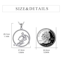 Bijoux sportifs décontractés Collier à pendentif cercle de ski en argent sterling 925 plaqué rhodium