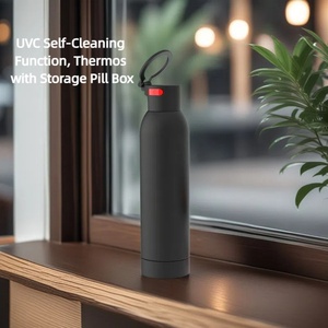 500ml Stainless Steel Water <b>Bottle</b> with Magnetic Bracket & UVC Self-Cleaning Function, <b>Thermos</b> with Storage Pill Box - Product Image 1