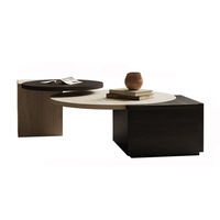 Ensemble de tables basses en marbre minimaliste italien avec rangement, design moderne pour petits salons, sensation haut de gamme, table à thé en travertin