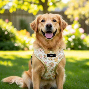 Origineel ontwerp luxe hondenharnasset met halsband & riem, snelkoppeling, bloemenpatroon, polyester materiaal - Product Image 2