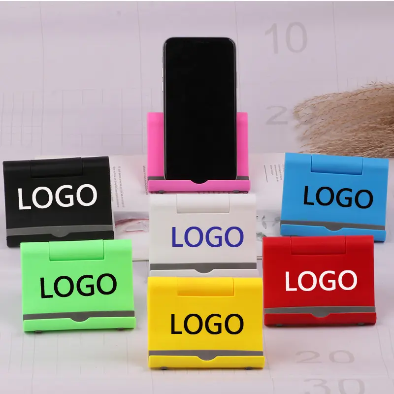 Pemegang dudukan ponsel plastik Mini Universal Desktop murah Logo kustom untuk hadiah promosi tim penyesuaian