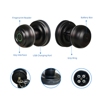 Serrure sphérique à empreinte digitale pour l'intérieur, bureau, appartement, hôtel, porte en bois, serrure à capteur électronique Tuya Wifi, serrure à bille intelligente