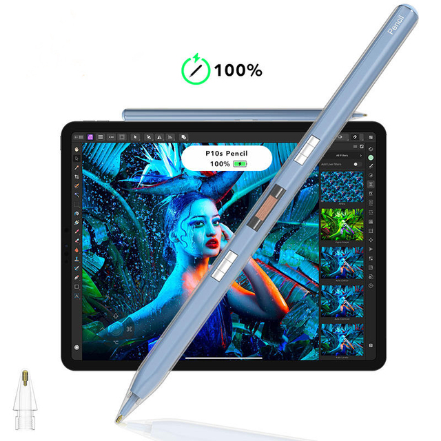 Rexiao Pencil 2nd Gen Magnetic Charging Tilt Function Palm Rejection Aluminum Alloy Stylus Replaceable Nib for iPad 2018-2023