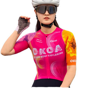 Conjunto de Jersey de Ciclismo Personalizado para Mujer, de Secado Rápido, Transpirable, de Manga Corta, para Verano, para Ciclismo de Carretera y MTB, OEM OKOA Team - Product Image 1