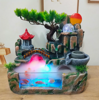 Fontaine d'Eau de Bureau en Résine avec Rocher, Pot à Poissons, Lumière LED et Brume, Mini Fontaine Intérieure et Extérieure pour la Relaxation au Bureau et la Décoration