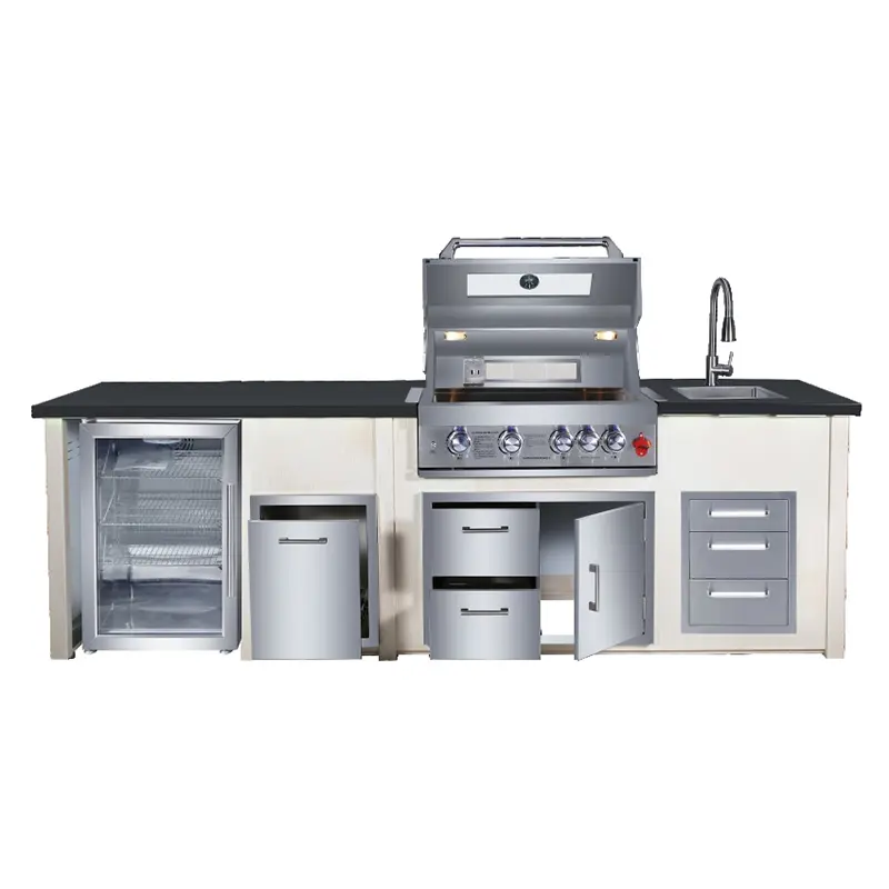Waterproof Outdoor Kitchen Cabinet Refrigerator Optional Outdoor Kitchen BBQ Island Garden Kitchen Island