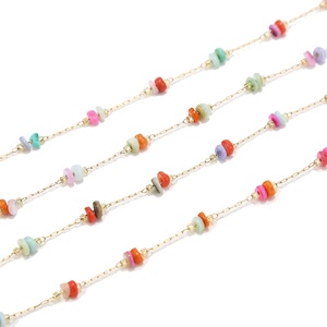 Chaîne de perles en pierre colorées au mètre |   Chaîne en acier inoxydable plaqué or 18 carats PVD pour la fabrication de bijoux DIY (bracelets, colliers) - Product Image 3