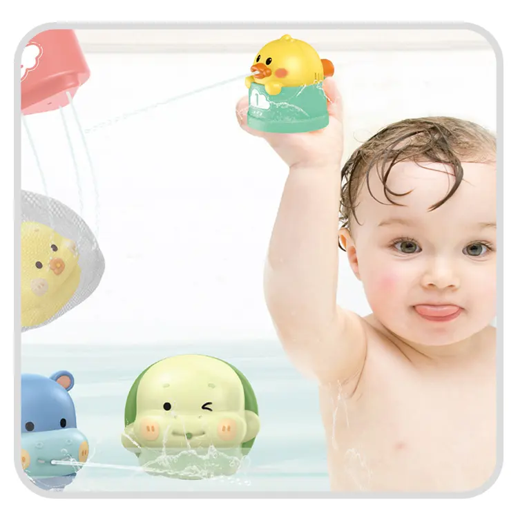 Bebek banyo sprey oyuncakları su oyun yüzme vinil sevimli Hippo hayvanlar yumuşak diş yüzer oyuncaklar çocuklar için yaz çevre dostu