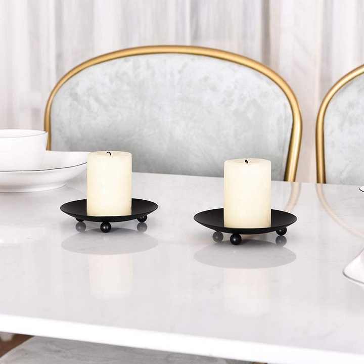Plateau à Bougie En Métal Pour 4 Bougies à Tige - 26 Cm - Bougeoir Rond Noir - Bougeoir Pour Bougies De Table, Bougeoirs De L'Avent Décoratifs