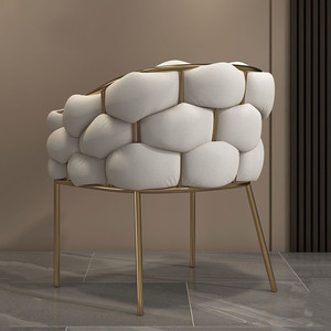 Modern Velvet Style Makeup Stool <b>Light</b> Luxury Living Room Bedroom Dining Hotel Bubble Chair Backrest Simple Dressing Table Nail - Product Image 2
