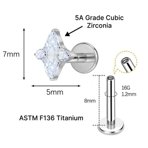 Labret classique JIAXIN pour enfants en titane ASTM F136 16G à filetage interne avec <span class=keywords><strong>grappe</strong></span> de zircone cubique marquise 5A pour piercing hélix - Product Image 3