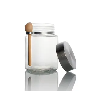带金属盖和木勺的罐子10盎司香料罐子气密的小食物储存容器，带厨房螺丝顶盖