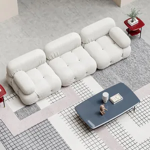 Nordic Creative Italian Minimalist Flannelette Light Luxury Square Pull Button Straight Row 3 Combination Module Sofa