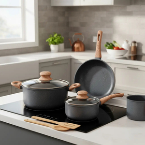 High Quality <b>Pot</b> Pan Silicone Glass Lids Soft Touch Handle Non Stick 7 Piece Aluminium Ceramic Cookware <b>Set</b> - Product Image 3