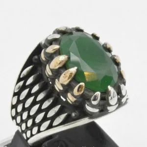 绿玛瑙爪土耳其珠宝男士女士戒指尺寸8.25(PES6-149)