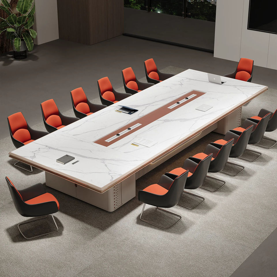 Modular Storage Table Modern Modular Conference Table Marble Pattern MDF Wood Leg Storage ...