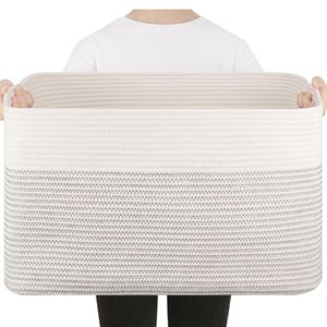 72L XXXL Large Foldable Cotton Rope <strong>Basket</strong> with Handle Rectangle Woven Nursery <strong>Blanket</strong> Storage <strong>Basket</strong> <strong>for</strong> Kids' Toys - Product Image 2