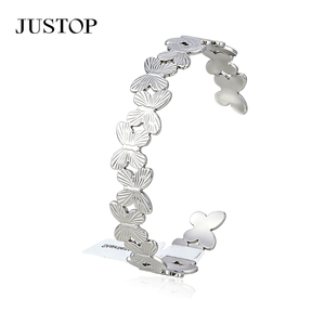 JUSTOP Rhodium Plated Cuff <b>Bracelet</b> Women's <b>Crystal</b> Rhinestone Channel Setting Classic Fashion Jewelry stainless steel Bangle - Product Image 4