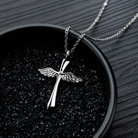 Collier pendentif urne commémorative en acier inoxydable ARNAN Aile d'ange et croix, bijou pour cendres, cadeau souvenir pour femmes et hommes