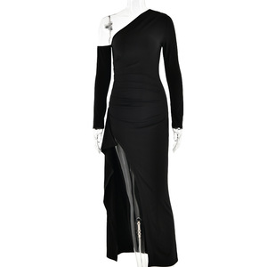 Robe de soirée asymétrique à manches longues, dos nu, fente haute, pour femme, robe de soirée longue et formelle - Product Image 5