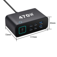 Stasiun Pengisian Daya USB C 470W, Teknologi GaN 6-Port (4C+2A) Pengisi Daya Cepat, Layar Daya TFT LCD, PD3.1 140W PPS untuk iPhone 17 Laptop