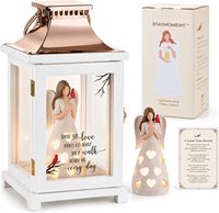 Lanterne en bois commémorative avec tiroir floral, cadeau de sympathie pour les parents, porte-bougie de commémoration funéraire pour table