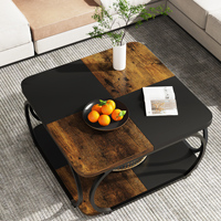 Table basse carrée avec table basse de style farmhouse de 40 pouces avec étagère de rangement en bois, métal robuste incurvé