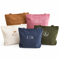 Sac fourre-tout en velours côtelé brodé sur mesure avec fermeture éclair, sac à bandoulière personnalisé avec monogramme, sac à main grande capacité pour femmes