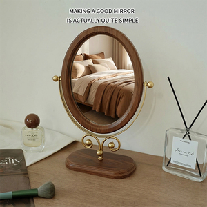 Miroir de maquillage portable en métal, finition argentée vintage, ovale, antique, multicolore, avec support laser, vente en gros - Product Image 4