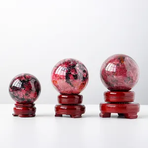 Esfera de cristal natural, Bola de turmalina de cuarzo rosa, ornamento de escritorio de piedra geométrica, venta al por mayor