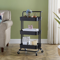 Chariot de rangement à roulettes en métal à 3 niveaux avec tiroirs en PP, personnalisable, pour cuisine, salle de bain, salon, stockage alimentaire, détachable