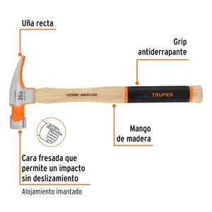 Master con 24 unidades Martillo pulido 24 oz garra recta, mordaza fresada, Truper Grip - Product Image 2